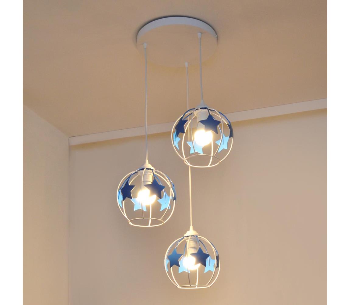  Dětský lustr na lanku STARS 3xE27/15W/230V modrá/bílá W-KD 1385/3 WT+BL