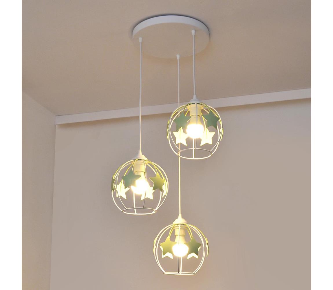  Dětský lustr na lanku STARS 3xE27/15W/230V zelená/bílá W-KD 1385/3 WT+MT