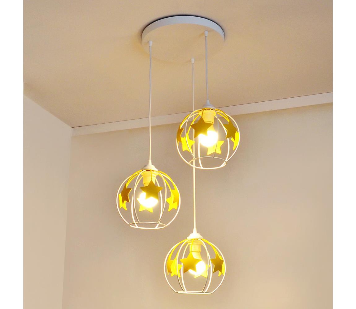  Dětský lustr na lanku STARS 3xE27/15W/230V žlutá/bílá W-KD 1385/3 WT+YL