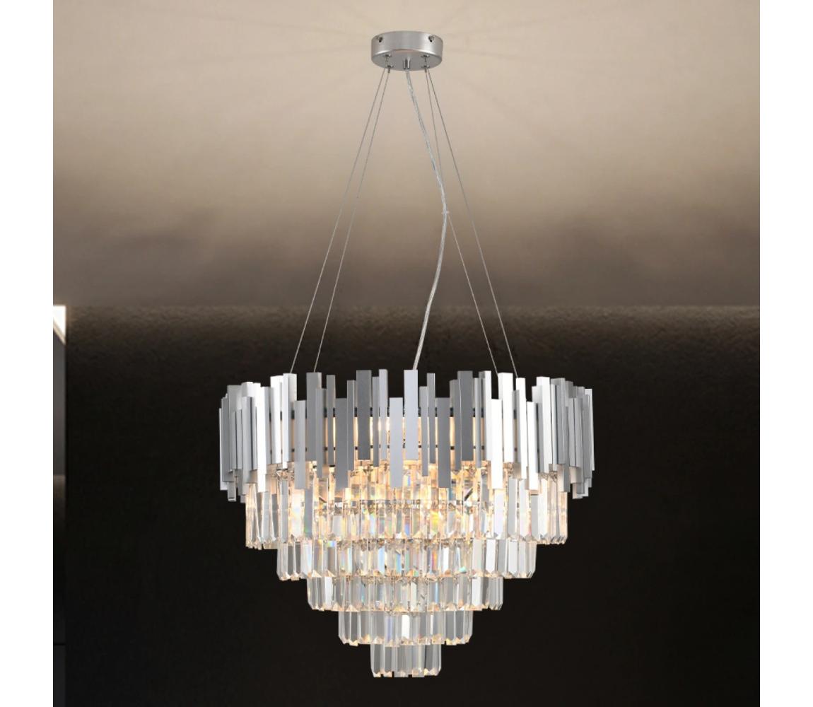  Křišťálový lustr na lanku PLAZA 9xE14/40W/230V pr. 60 cm stříbrná N2212