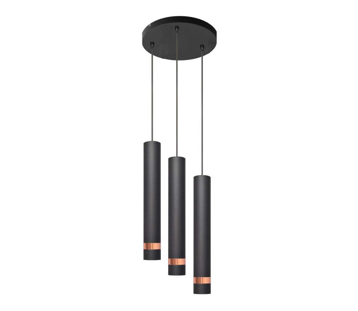  LED Lustr na lanku TUBA 3xGU10/4,8W/230V černá/měděná W-KD 1111/3 BK+RG+BK