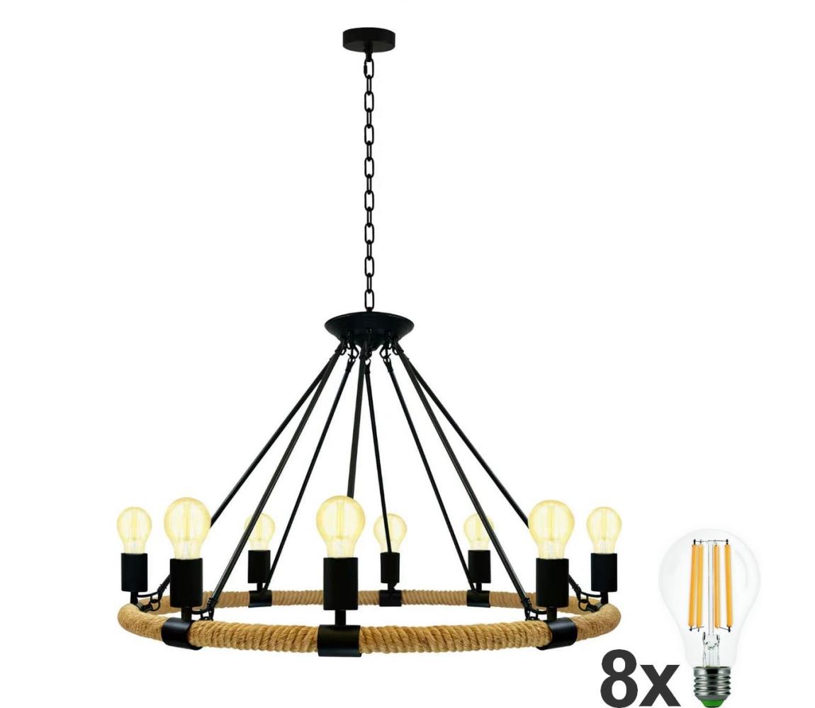  LED Lustr na řetězu ROPE ARTHUR 8xE27/6W/230V SA0633+8xBG0707