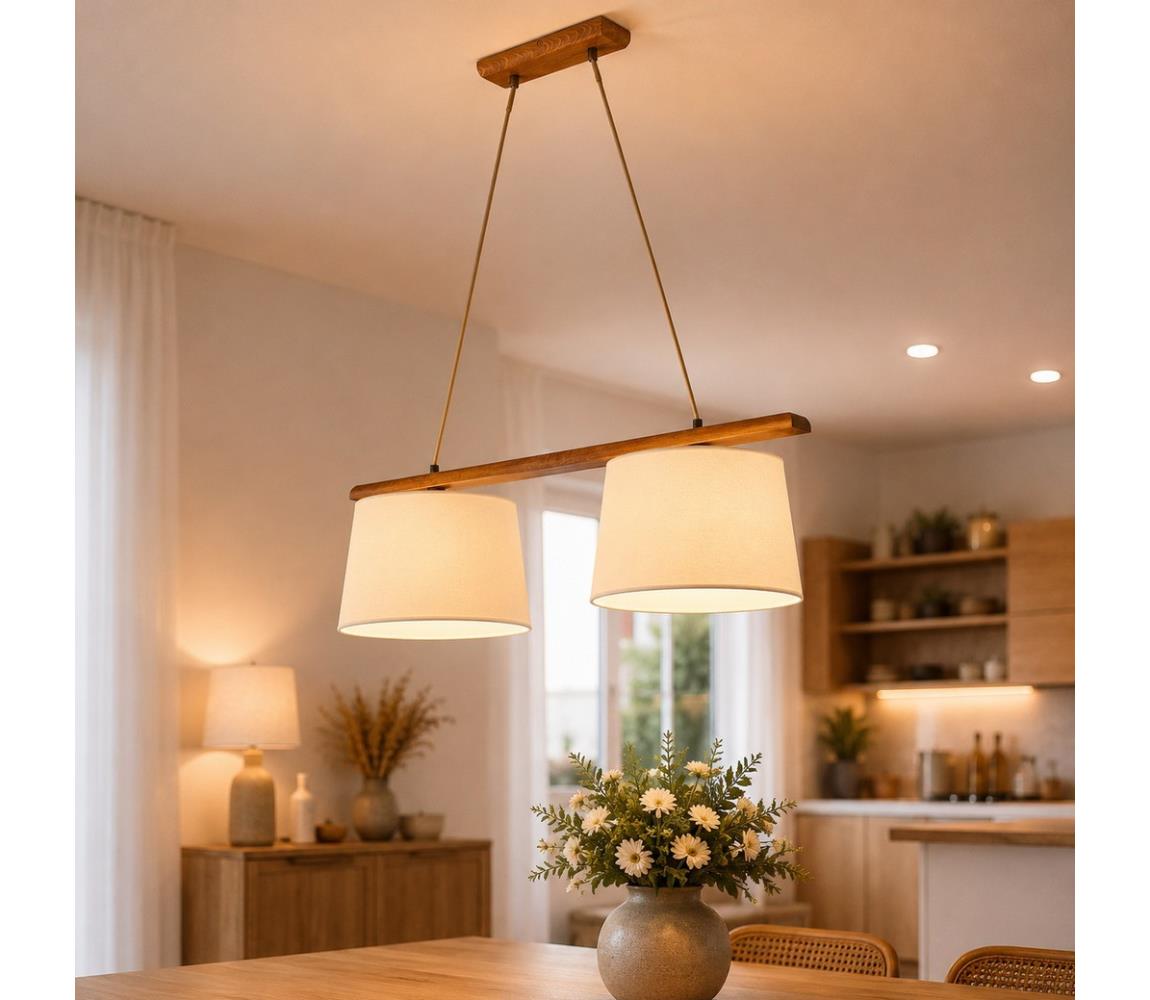  Lustr na lanku AIDA 2xE27/15W/230V pr. 35 cm dub/krémová LD-2.98/DĄB RUSTIK/KREM
