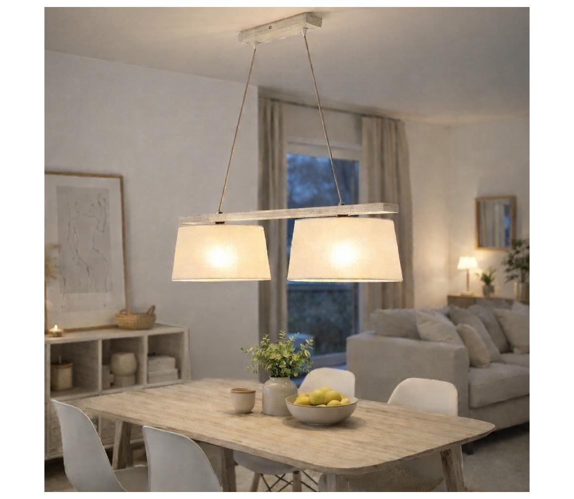  Lustr na lanku AIDA 2xE27/60W/230V pr. 35 cm dub/bílá LD 2.98 BIAŁY