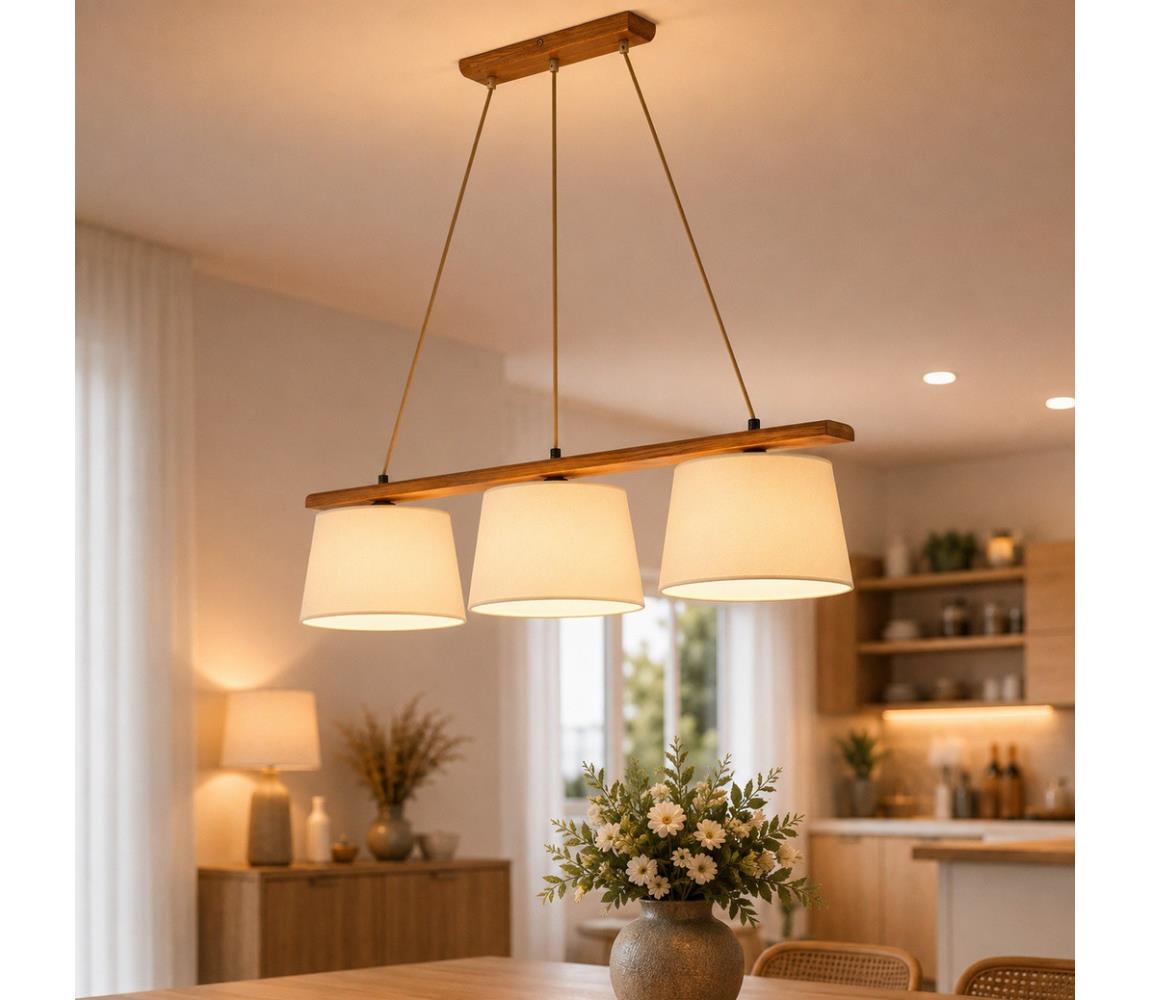  Lustr na lanku AIDA 3xE27/15W/230V pr. 25 cm dub/krémová LD-3.98/DĄB RUSTIK/KREM