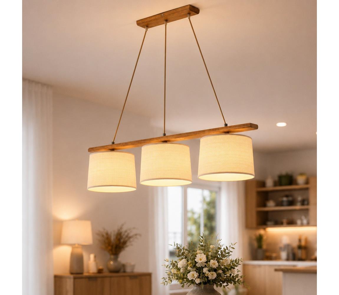  Lustr na lanku AIDA 3xE27/15W/230V pr. 25 cm dub/rafie LD-3.98/DĄB RUSTIK/RAFFIA