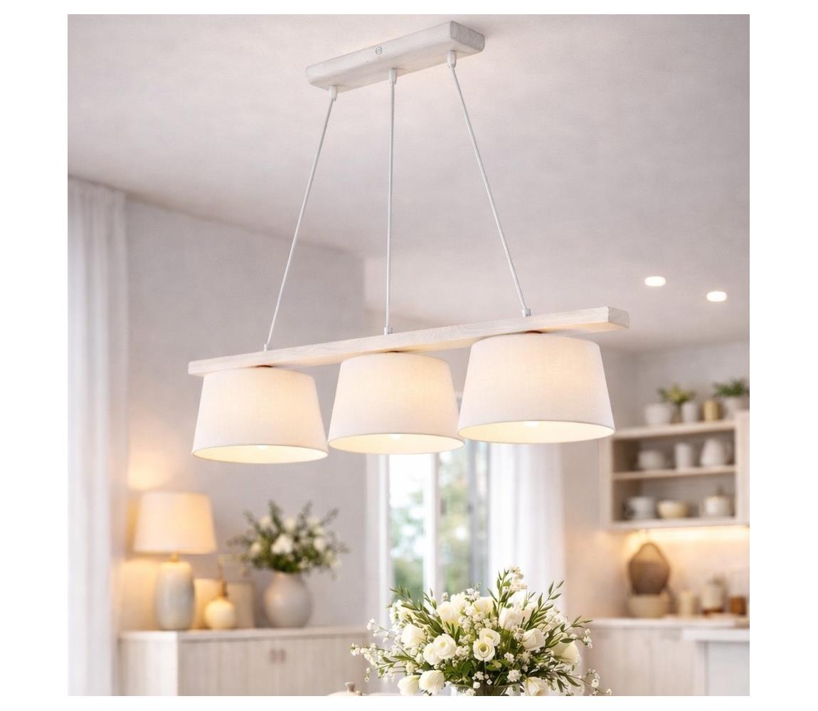  Lustr na lanku AIDA 3xE27/60W/230V pr. 25 cm dub/bílá LD 3.98 BIAŁY
