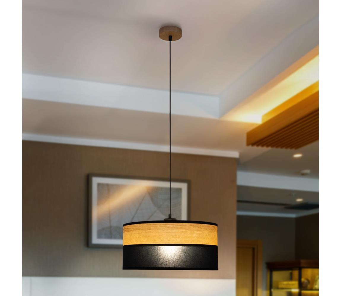  Lustr na lanku ALBA 1xE27/15W/230V pr. 40 cm černá/hnědá W-KM 4020/1 DS+WOOD+BK
