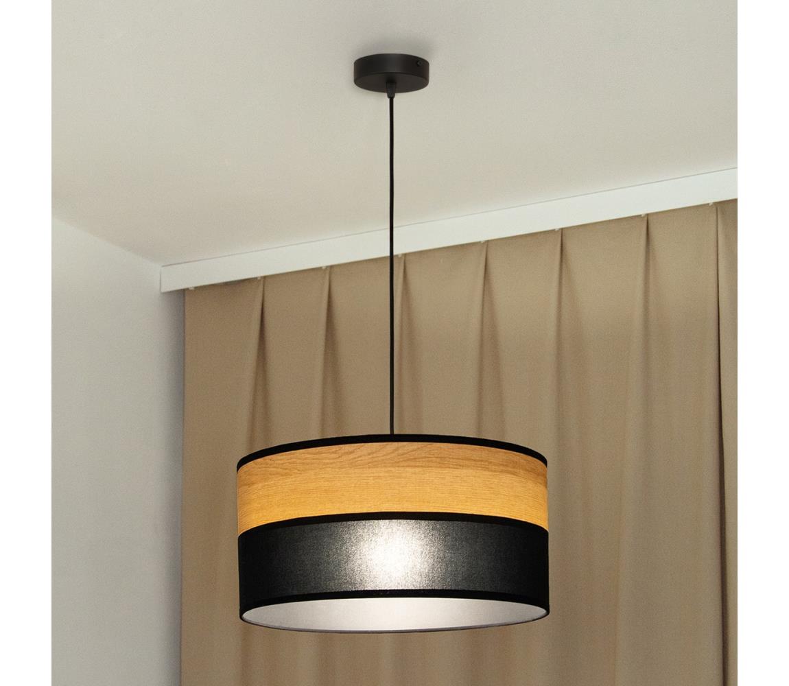  Lustr na lanku ALBA 1xE27/15W/230V pr. 45 cm černá/hnědá W-KM 4525/1 BK+WOOD+BK