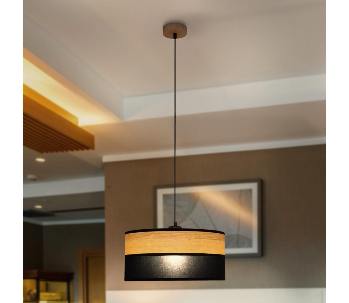  Lustr na lanku ALBA 1xE27/15W/230V pr. 45 cm černá/hnědá W-KM 4525/1 DS+WOOD+BK