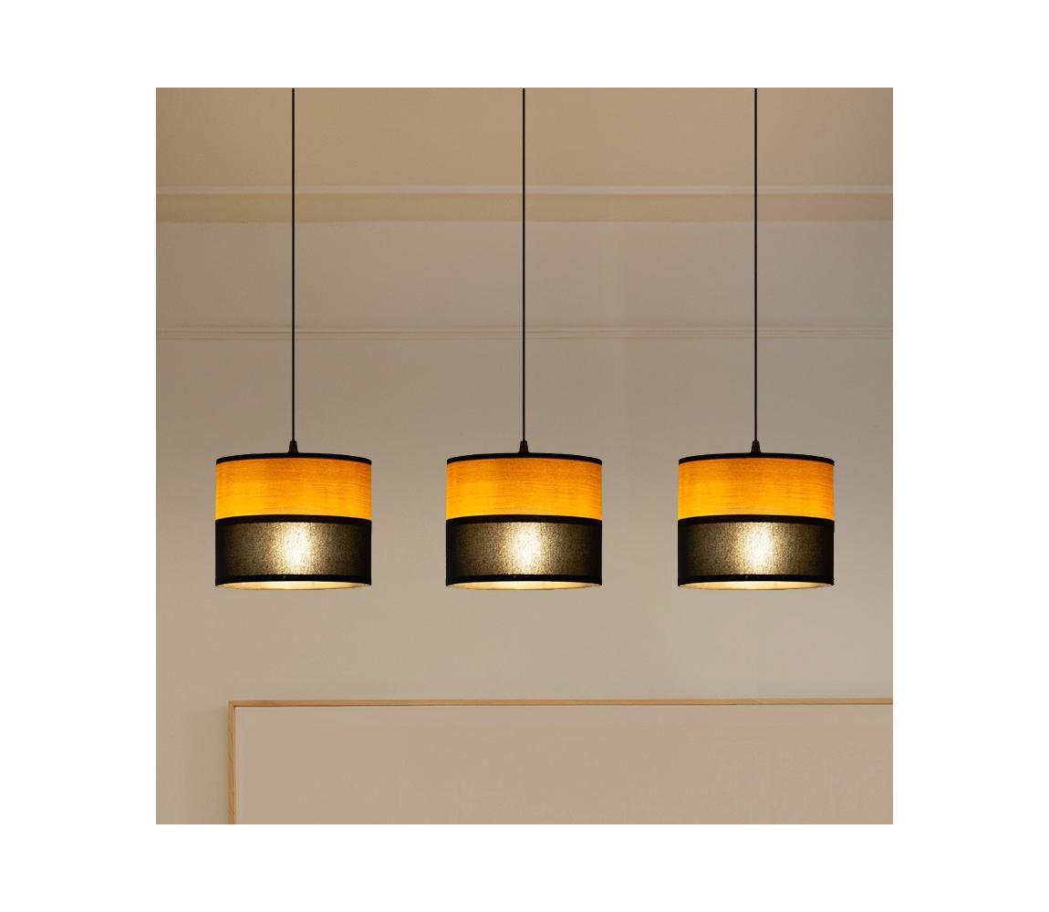  Lustr na lanku ALBA 3xE27/15W/230V černá/hnědá W-L 2015/3 BK+WOOD+BK