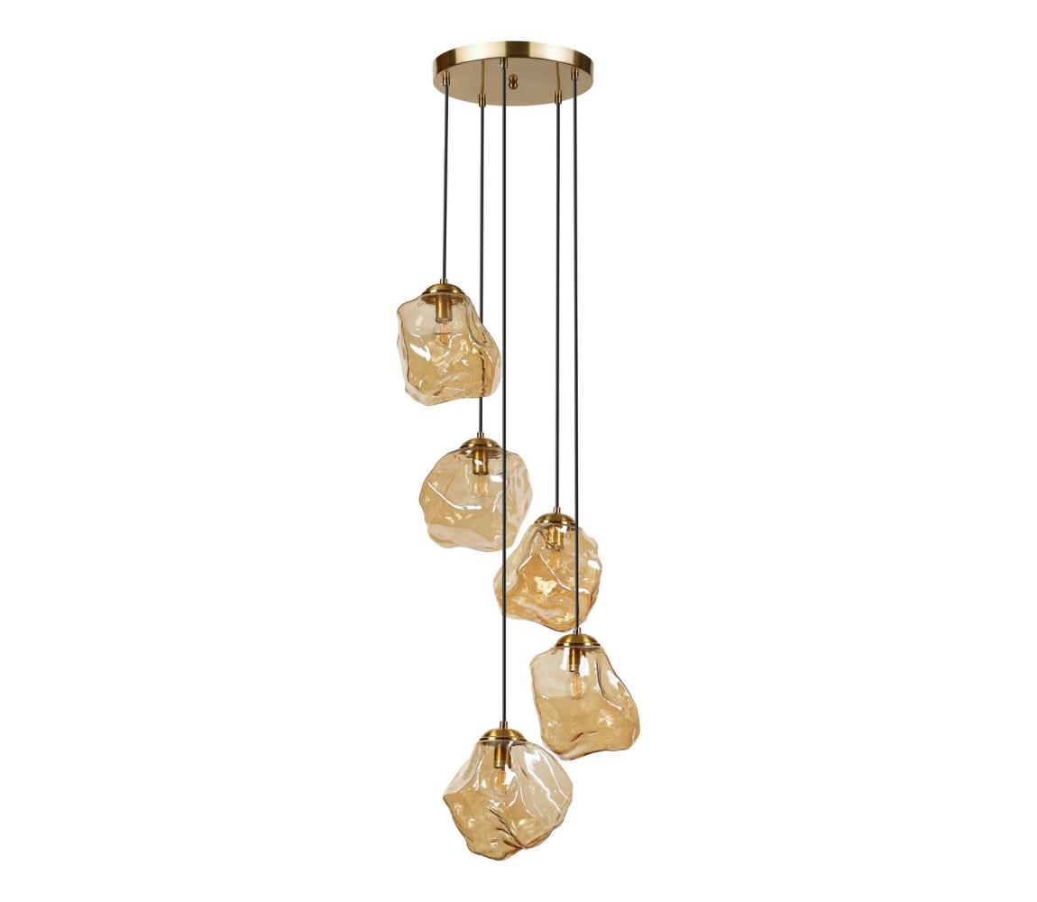  Lustr na lanku CRISTAL 5xE14/15W/230V mosaz/kouřová béžová LM-5.302/PATYNA/AMBER