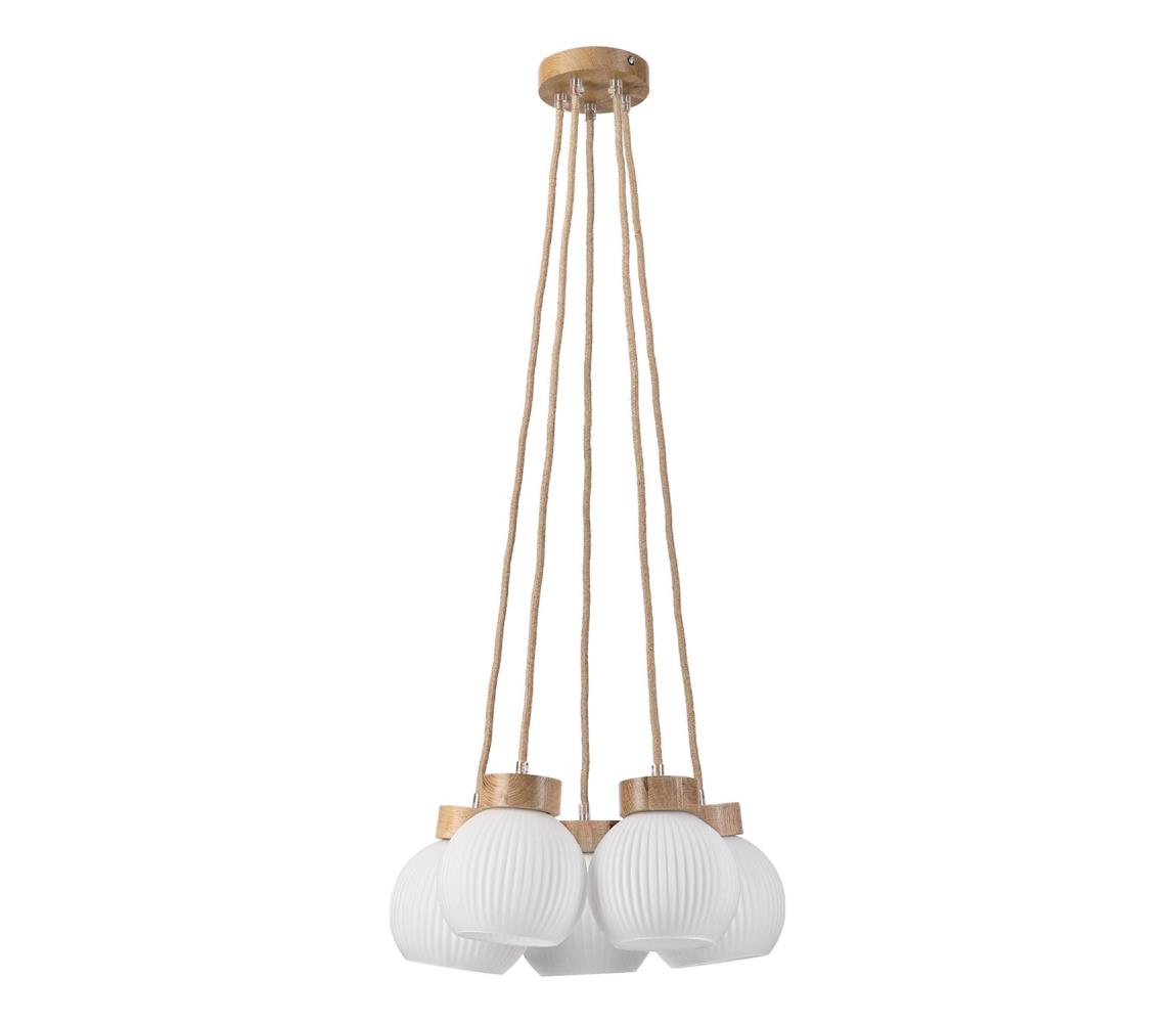 Lustr na lanku LOOMIS 5xE27/15W/230V 83 cm béžová/dub LM-5.315/A