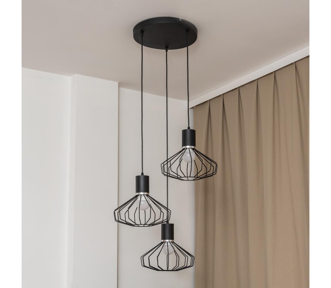  Lustr na lanku SOLANO 3xE27/15W/230V černá/lesklý chrom W-KD 1335/3 BK+CH