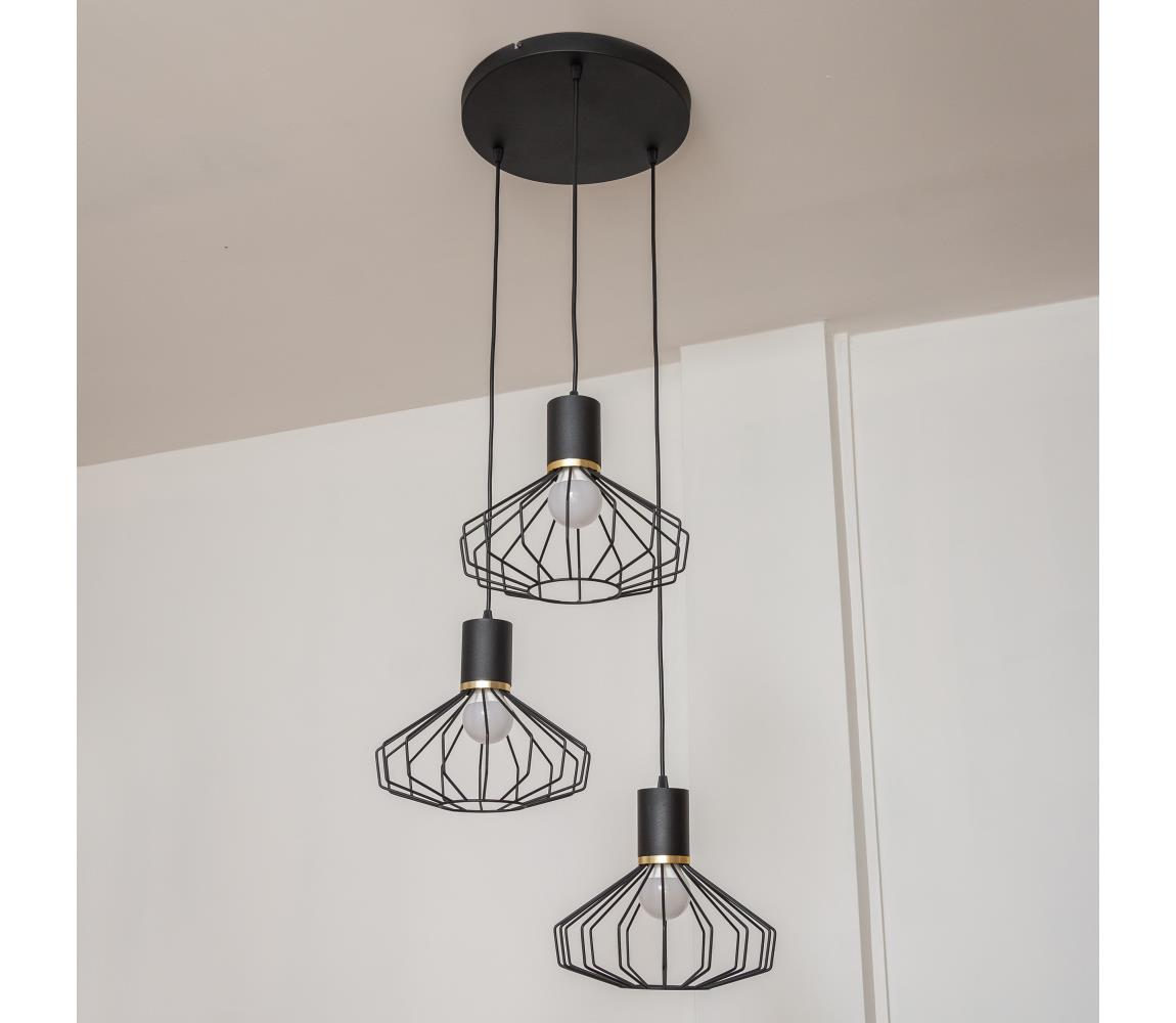  Lustr na lanku SOLANO 3xE27/15W/230V černá/zlatá W-KD 1335/3 BK+GO+MAT