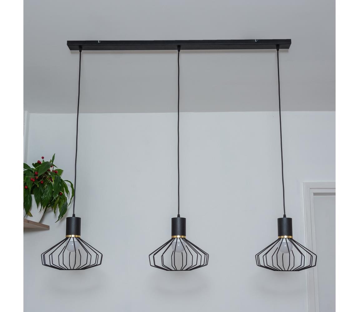  Lustr na lanku SOLANO 3xE27/15W/230V černá/zlatá W-L 1335/3 BK+GO+MAT