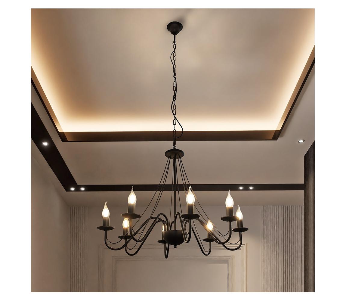  Lustr na řetězu MALBO 8xE14/10W/230V černá W-2910/8 BK