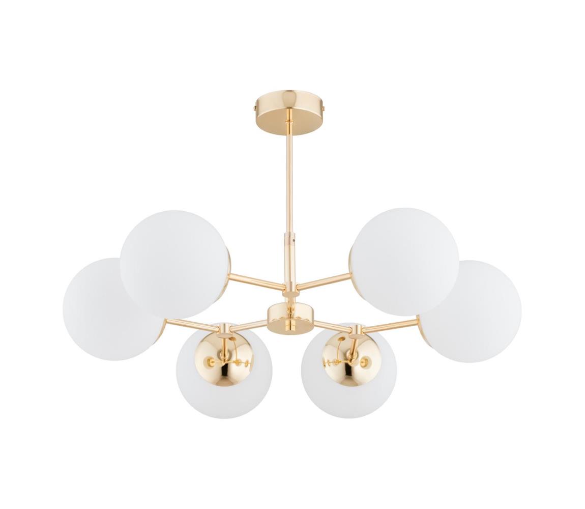  Lustr na tyči FOTON  6xE14/40W/230V zlatá/bílá 63118