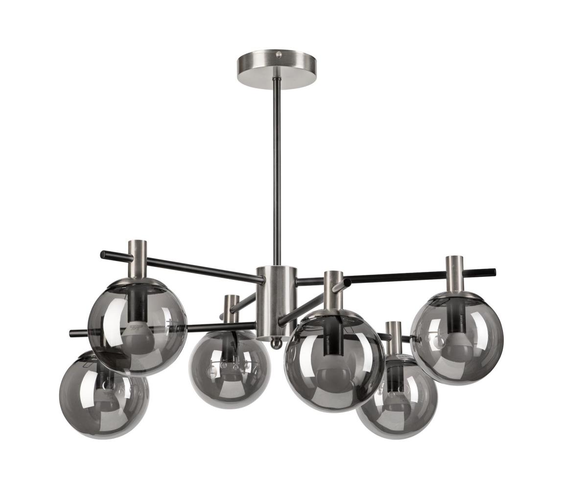  Lustr na tyči LILOU 6xE14/5W/230V matný chrom/kouřová LM-6.219/SATYNA-NIKIEL/E14