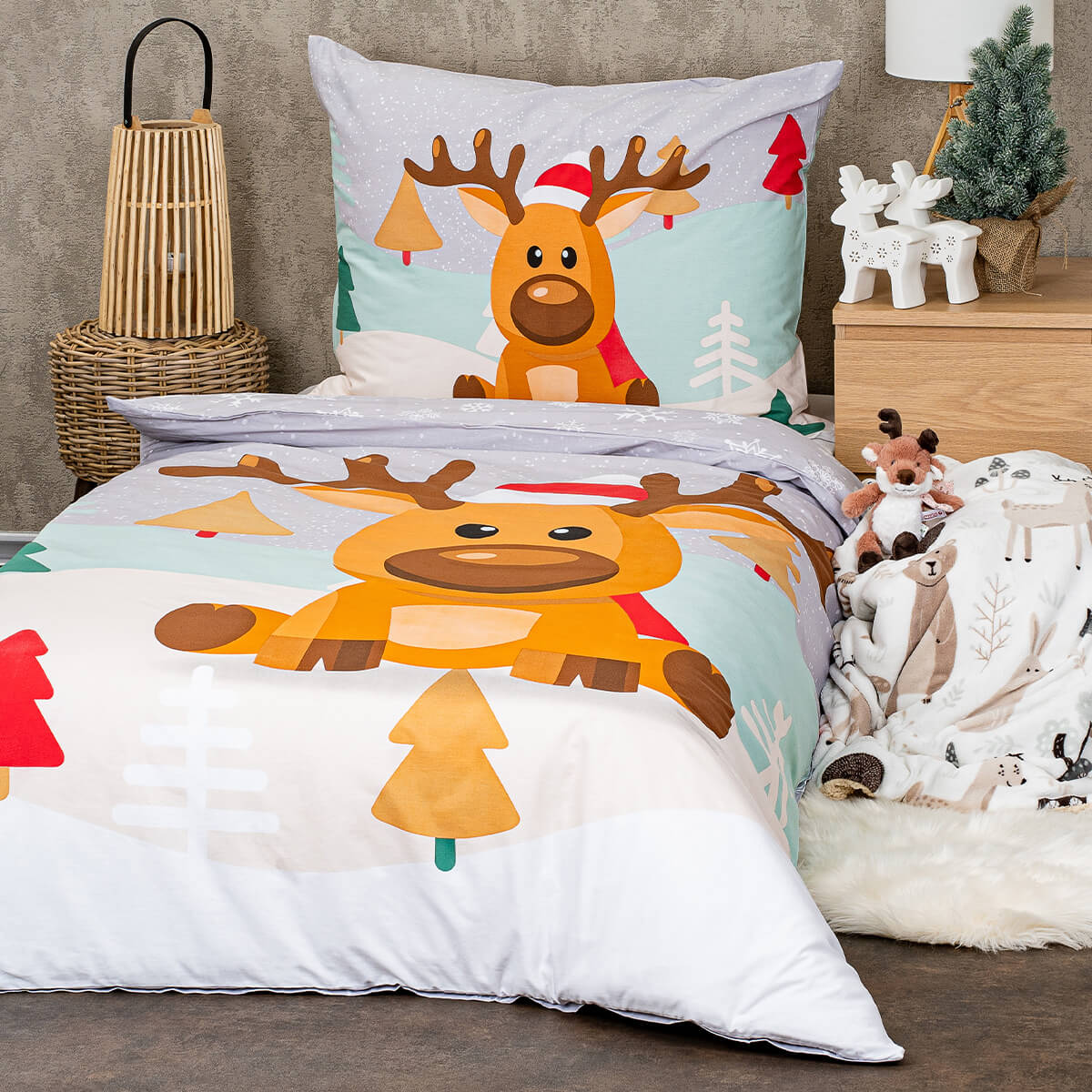 4Home Bavlněné povlečení Christmas reindeer, 140 x 200 cm, 70 x 90 cm