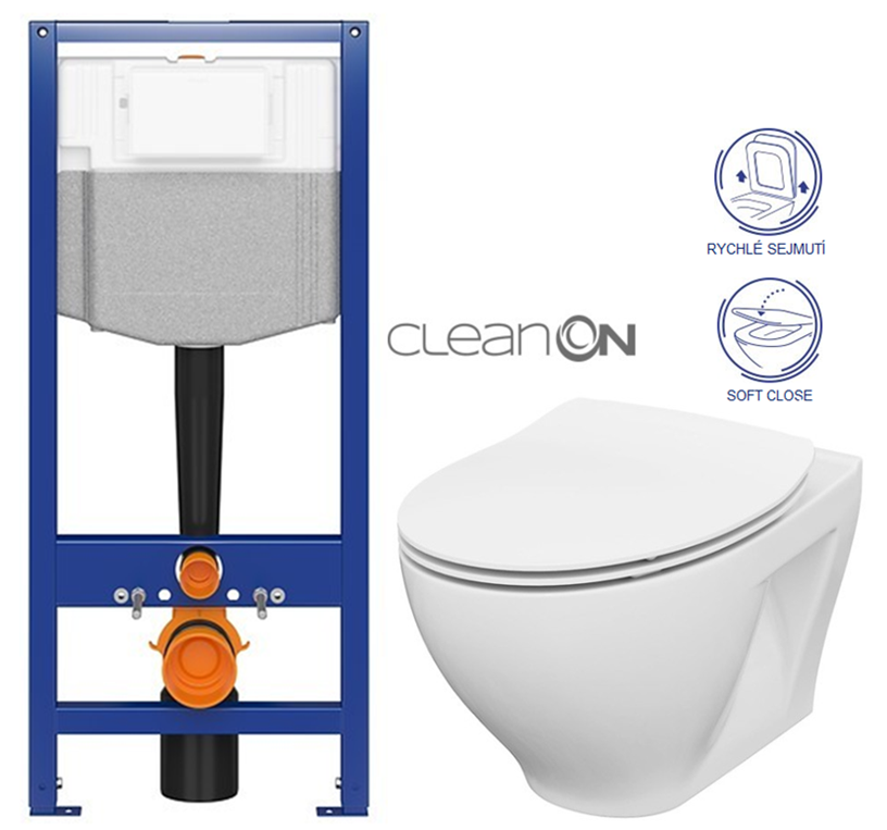 AKCE/SET CERSANIT předstěnový instalační systém bez tlačítka + WC CERSANIT CLEANON MODUO + SEDÁTKO K97-526 X MO1