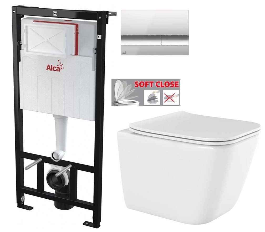 ALCA Sádromodul předstěnový instalační systém s chromovým tlačítkem M1721 + WC INVENA PAROS  + SEDÁTKO AM101/1120 M1721 RO1