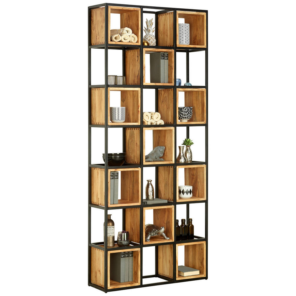 Ambia Home REGÁL, černá, barvy akácie, železo, akácie, 78/180/24 cm