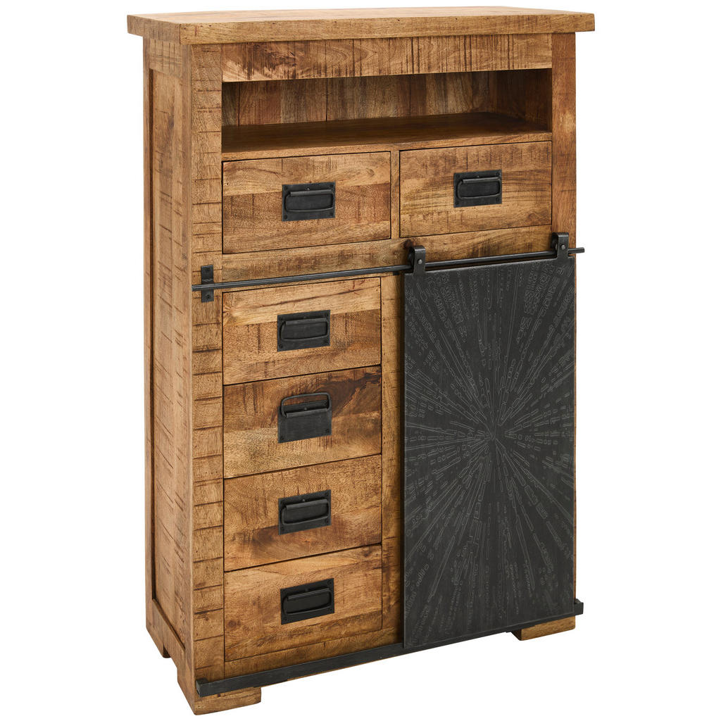 Ambia Home VYSOKÁ KOMODA, mangové dřevo, přírodní barvy, černá, 90/130/40 cm