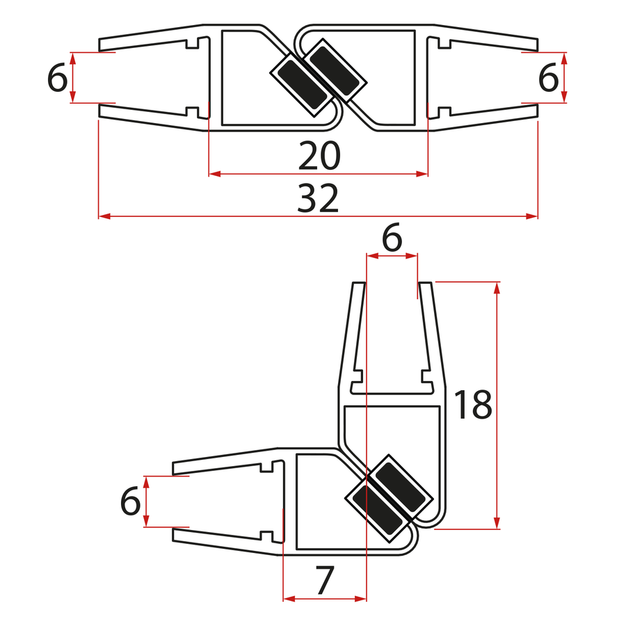 AQUALINE Set magnetických těsnění 45°pro sklo 6/6, 2000 (2ks) MAG01