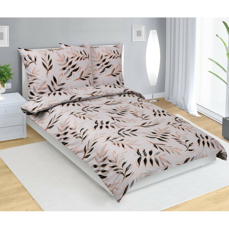 Bellatex Bavlněné povlečení List šedá, 140 x 200 cm, 70 x 90 cm, 140 x 200 cm, 70 x 90 cm