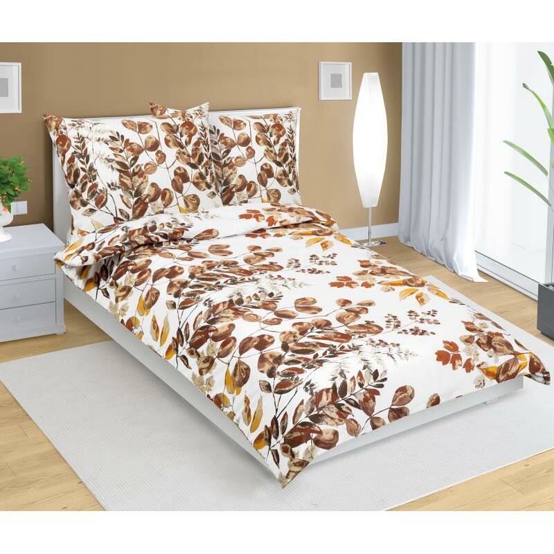 Bellatex Bavlněné povlečení Lupení hnědá, 140 x 200 cm, 70 x 90 cm, 140 x 200 cm, 70 x 90 cm