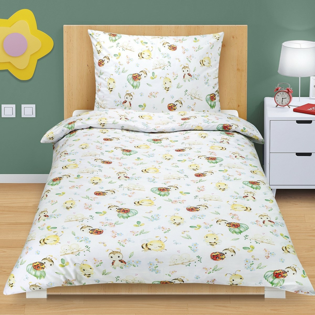 Bellatex Dětské bavlněné povlečení Junior Berušky, 140 x 200 cm, 70 x 90 cm, 140 x 200 cm, 70 x 90 cm