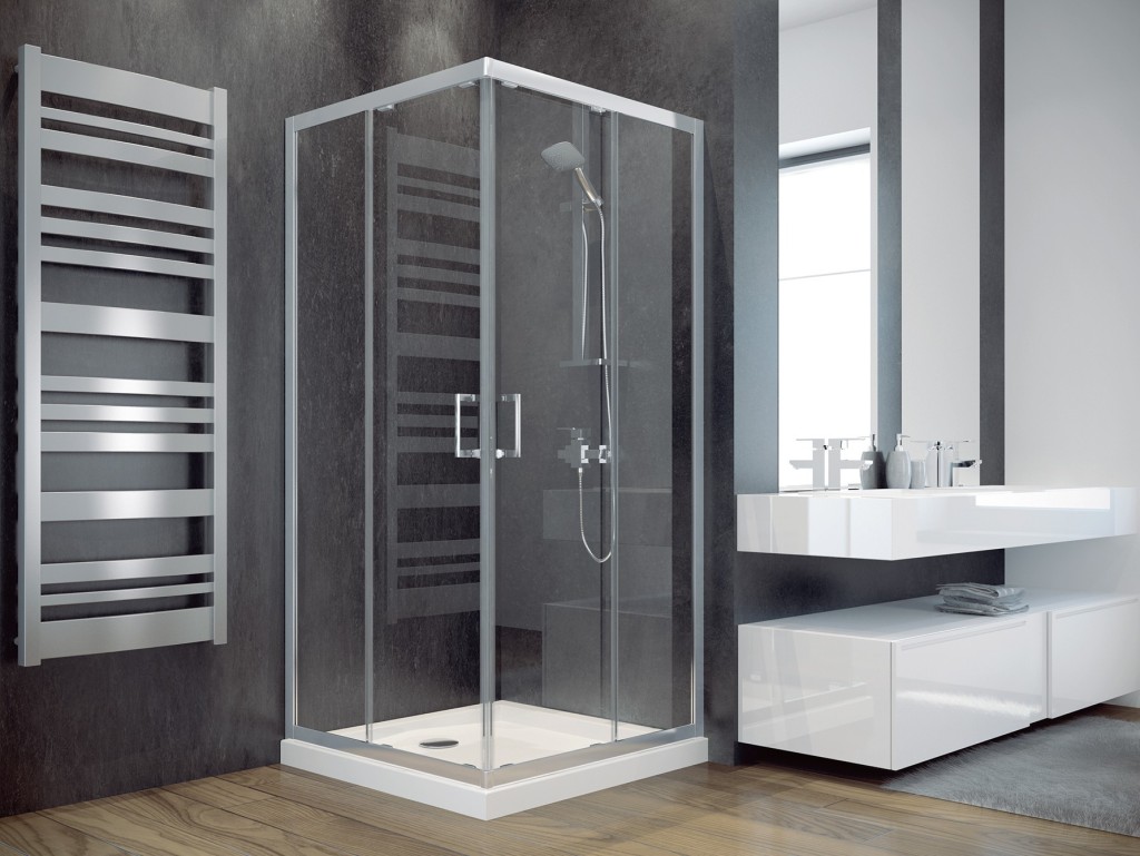 BESCO Čtvercový sprchový kout MODERN 185 + vanička z litého mramoru Barva rámu Chrom/Leštěný hliník (ALU), Rozměr A 90, Rozměr B 90, Vanička HL Včetně vaničky, Výplň Brick bezpečnostní sklo 6 mm‌ BCCTVMOD90CFVEN