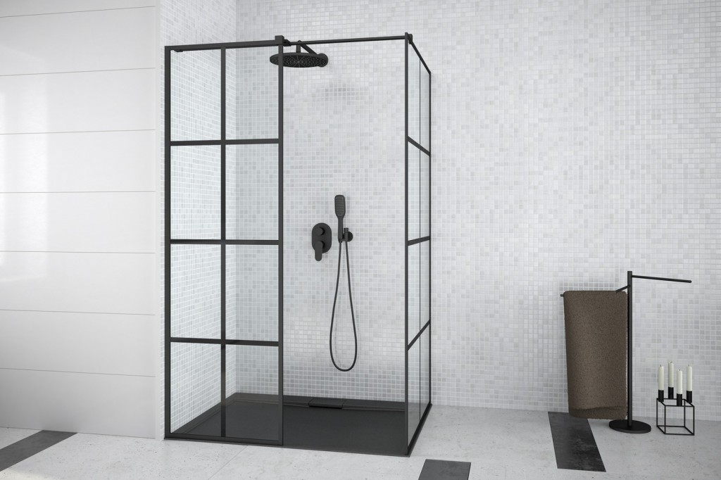 BESCO Walk-in sprchová zástěna EXCEA Barva rámu Černá, Rozměr A 120, Rozměr B 80, Rozměr C 190, Směr zavírání Univerzální Levé / Pravé, Výplň Čiré bezpečnostní sklo 8 mm BCEXCEA8012