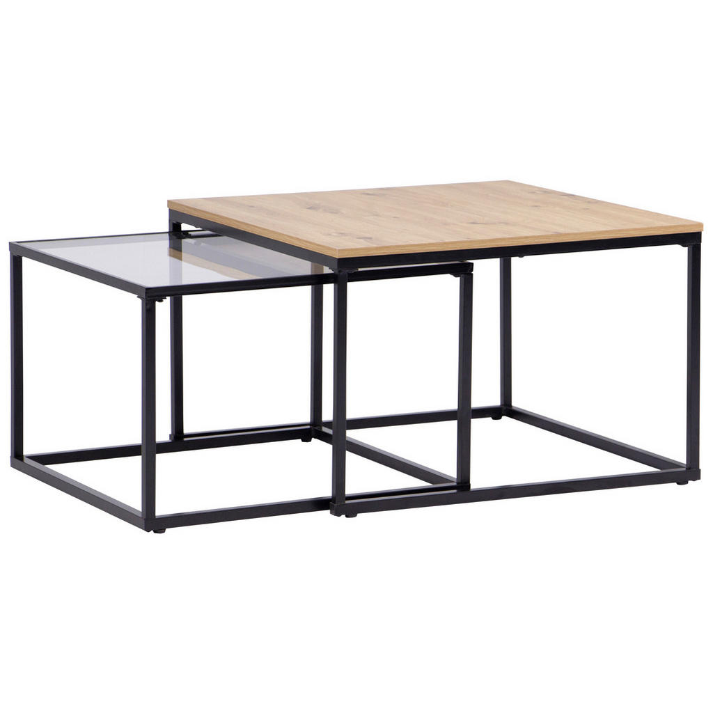 Boxxx SADA KONFERENČNÍCH STOLKŮ, černá, barvy dubu, kov, sklo, kompozitní dřevo, 70/60/45/40/70/60 cm