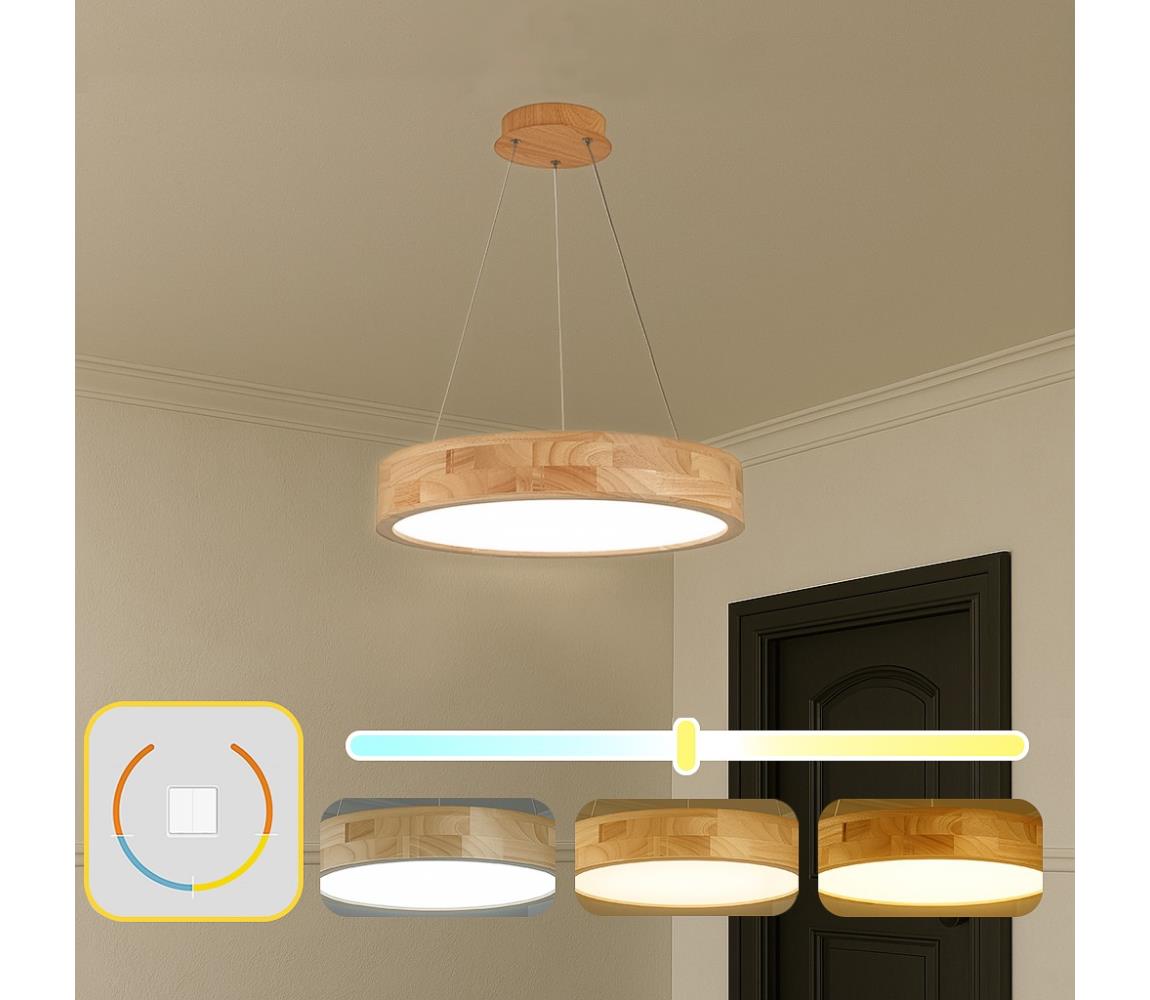 Brilagi -LED Lustr na lanku FALCON WOOD LED/30W/230V 3000/4000/6000K 45 cm dřevo BRI533