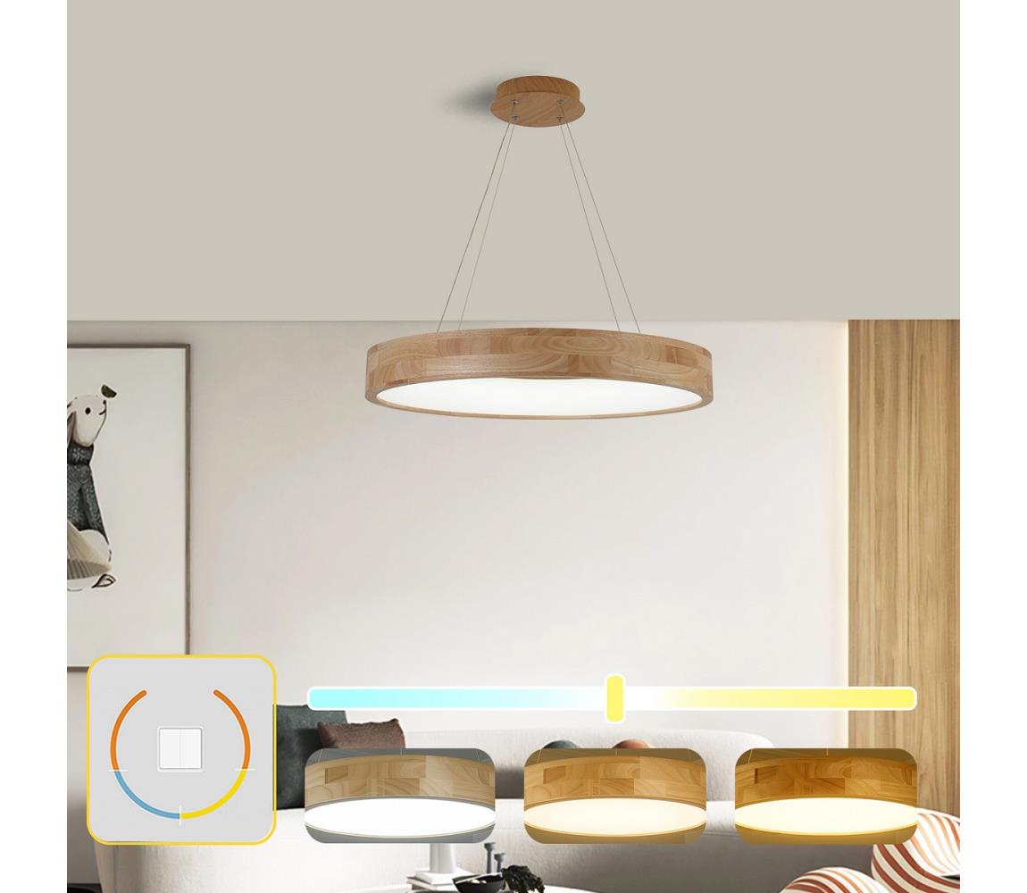 Brilagi -LED Lustr na lanku FALCON WOOD LED/40W/230V 3000/4000/6000K 60 cm dřevo BRI534