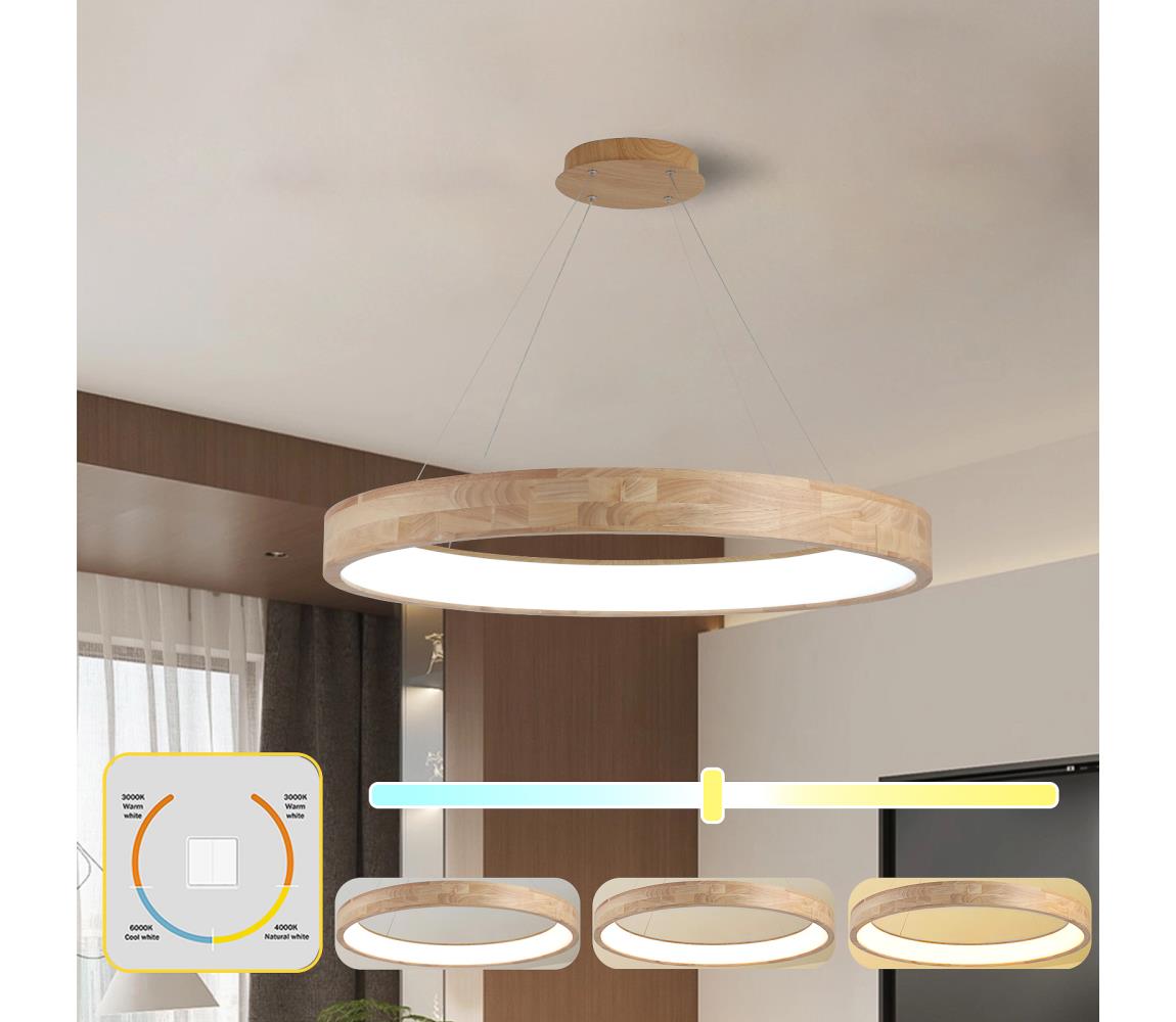 Brilagi -LED Lustr na lanku FALCON WOOD LED/60W/230V 3000/4000/6000K 80 cm dřevo BRI556