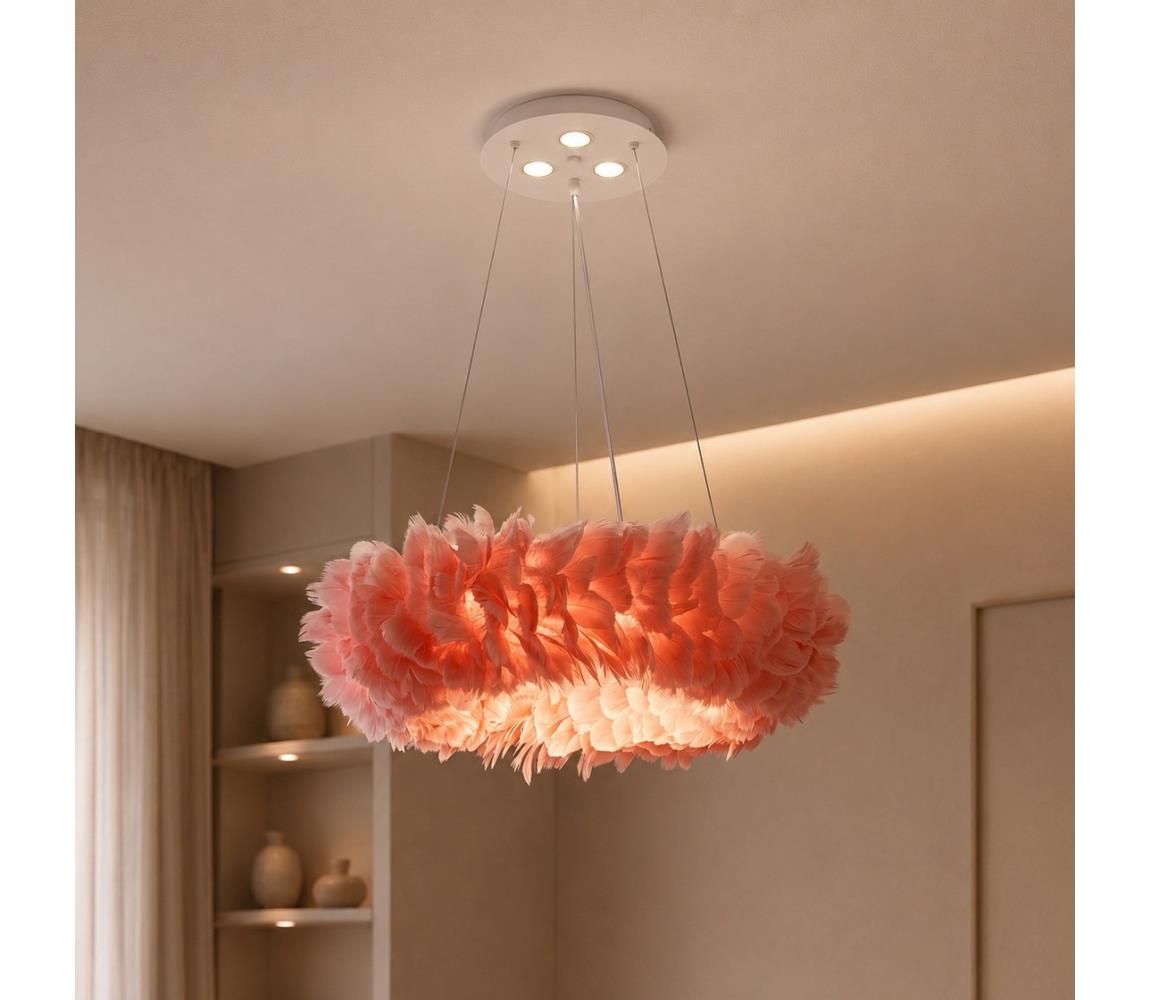 Brilagi - LED Lustr na lanku FEATHER 3xE27/40W/230V + 3xLED/3W pr. 50 cm růžová BRI940