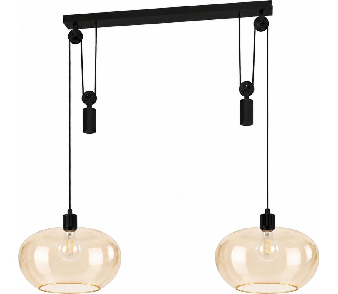 BRILAGI - LED Lustr na lanku RETRO GLASS 2xE27/40W/230V černá/kouřová béžová EG43438A+2xNSBL1194