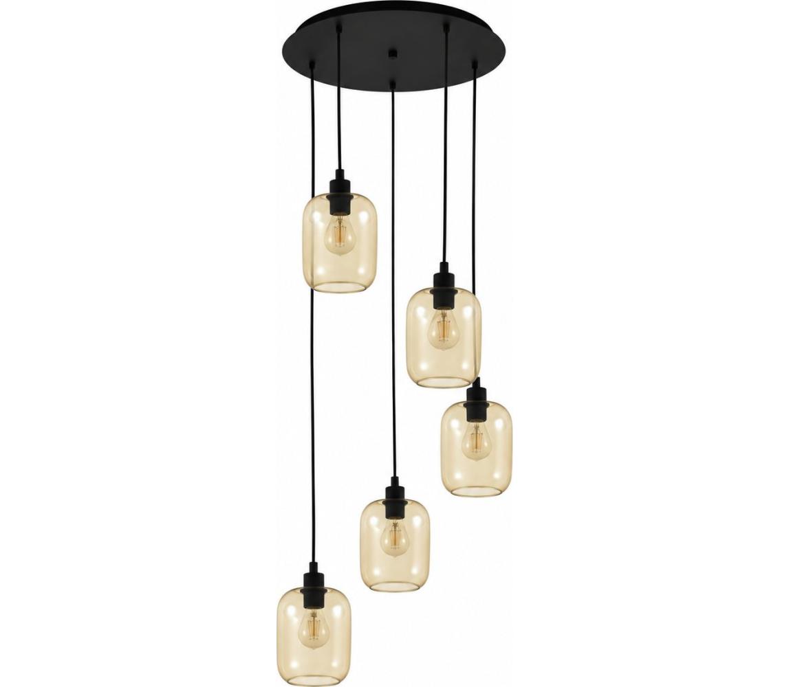 BRILAGI - LED Lustr na lanku RETRO GLASS 5xE27/60W/230V černá/kouřová hnědá EG43334A+5xNSTK7765