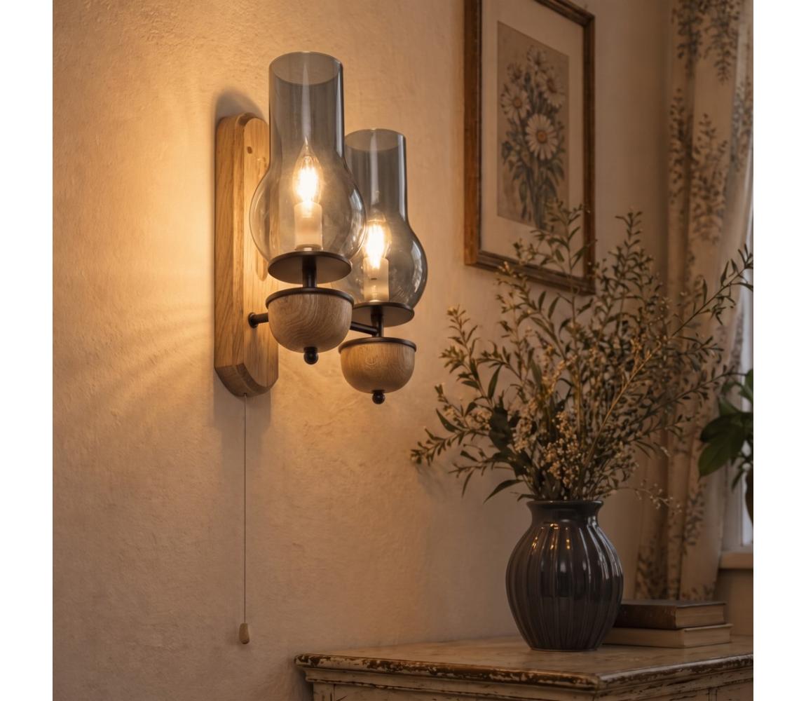BRILAGI - LED Nástěnné svítidlo COTTAGE 2xE14/40W/230V dub/kouřová šedá BG1508+2xBG2272