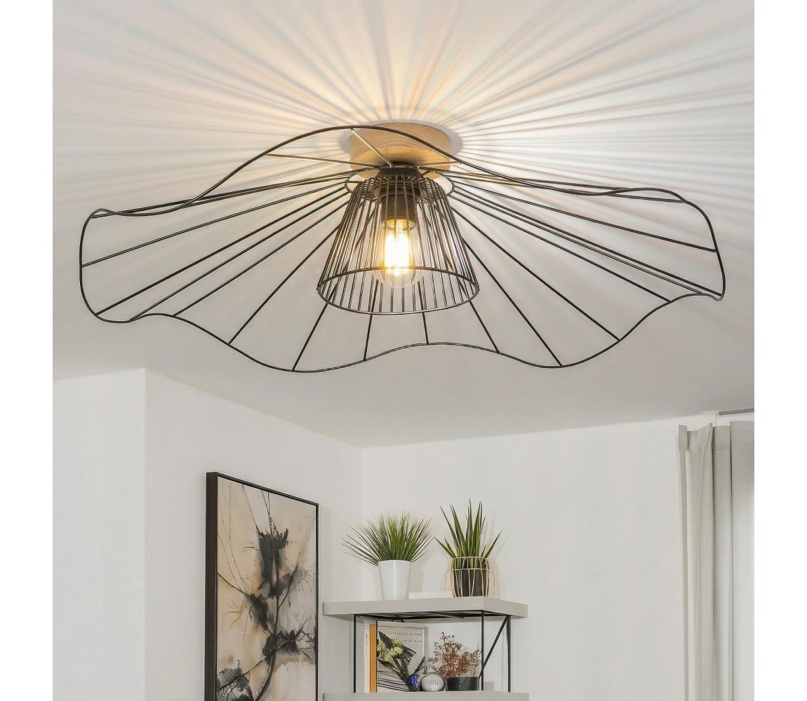 Brilagi - LED Přisazený lustr CERIA WIRE 1xE27/40W/230V pr. 80 cm černá/dub BG3985+EG300157+EG300162