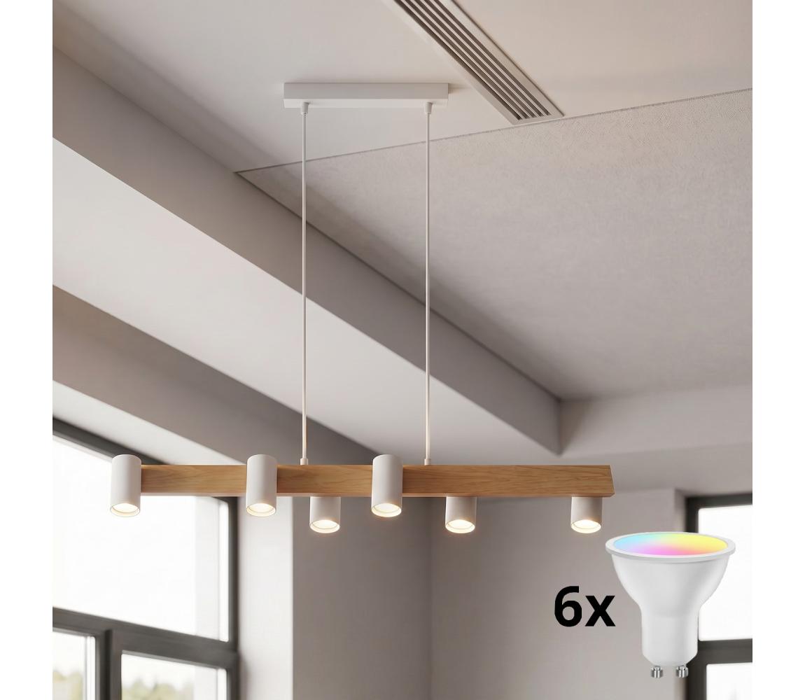 Brilagi - LED RGBW Stmívatelný lustr na lanku SELE 6xGU10/6,5W/230V bílá/dub BG5275+AI2323