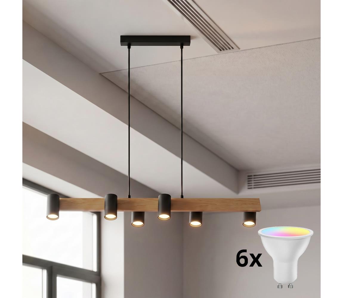 Brilagi - LED RGBW Stmívatelný lustr na lanku SELE 6xGU10/6,5W/230V černá/dub BG5274+AI2323