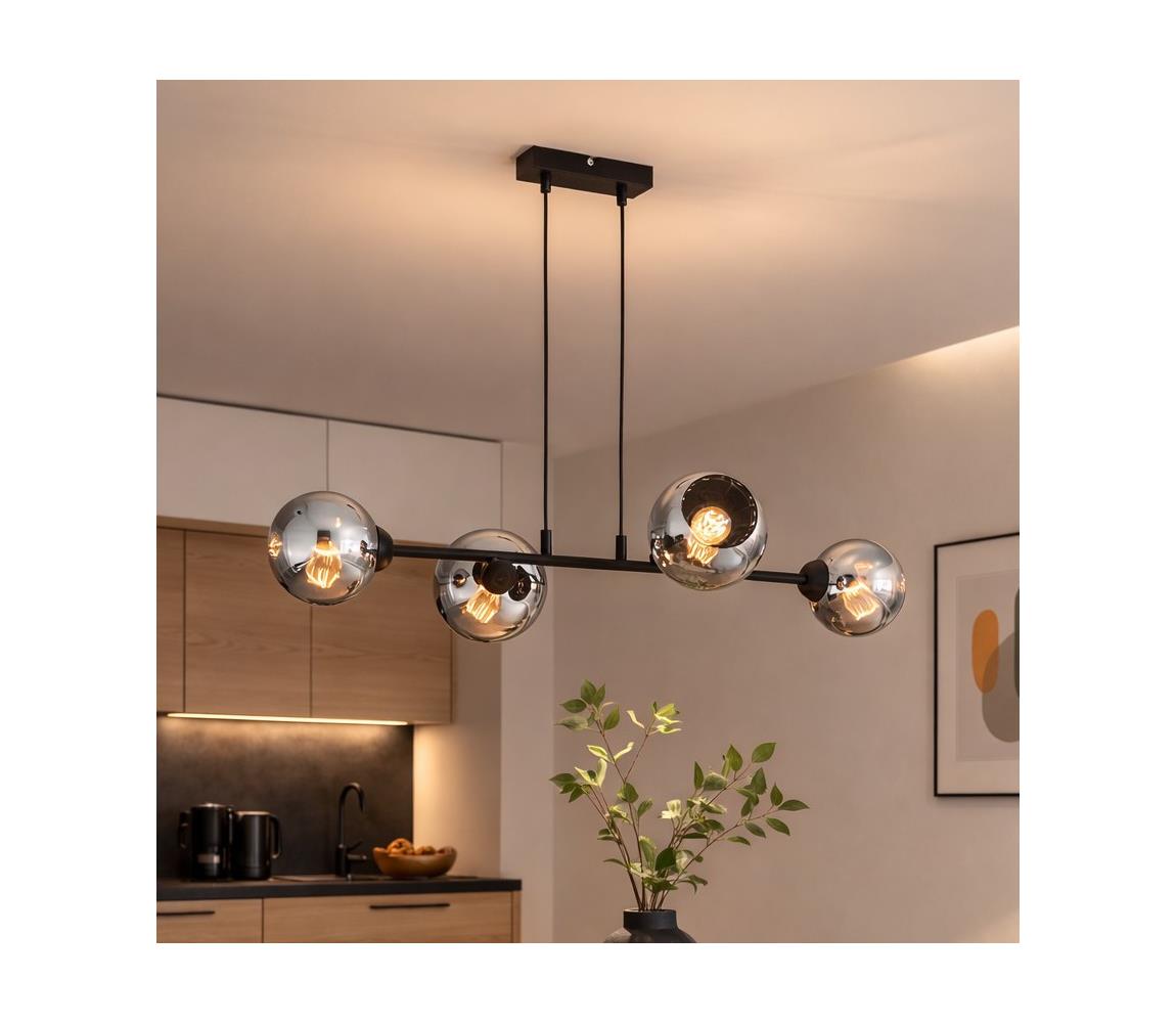 Brilagi - Lustr na lanku DIOR 4xE27/60W/230V černá/kouřová šedá 59-023B