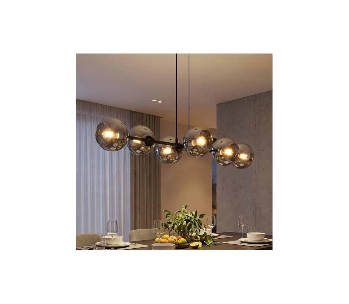 Brilagi - Lustr na lanku DIOR 6xE27/60W/230V černá/kouřová šedá 59-024B