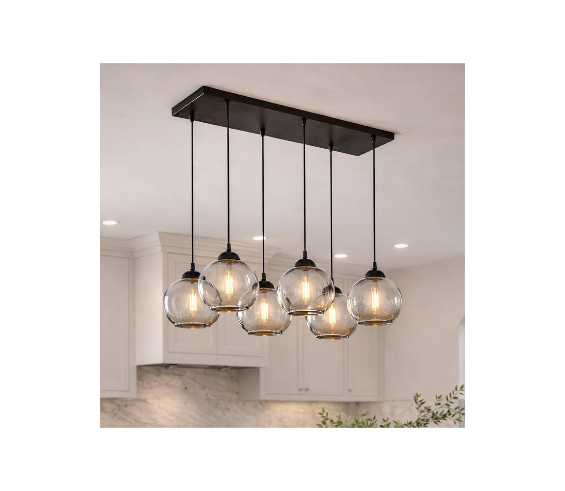 Brilagi - Lustr na lanku DIOR 6xE27/60W/230V černá/kouřová šedá 59-028B