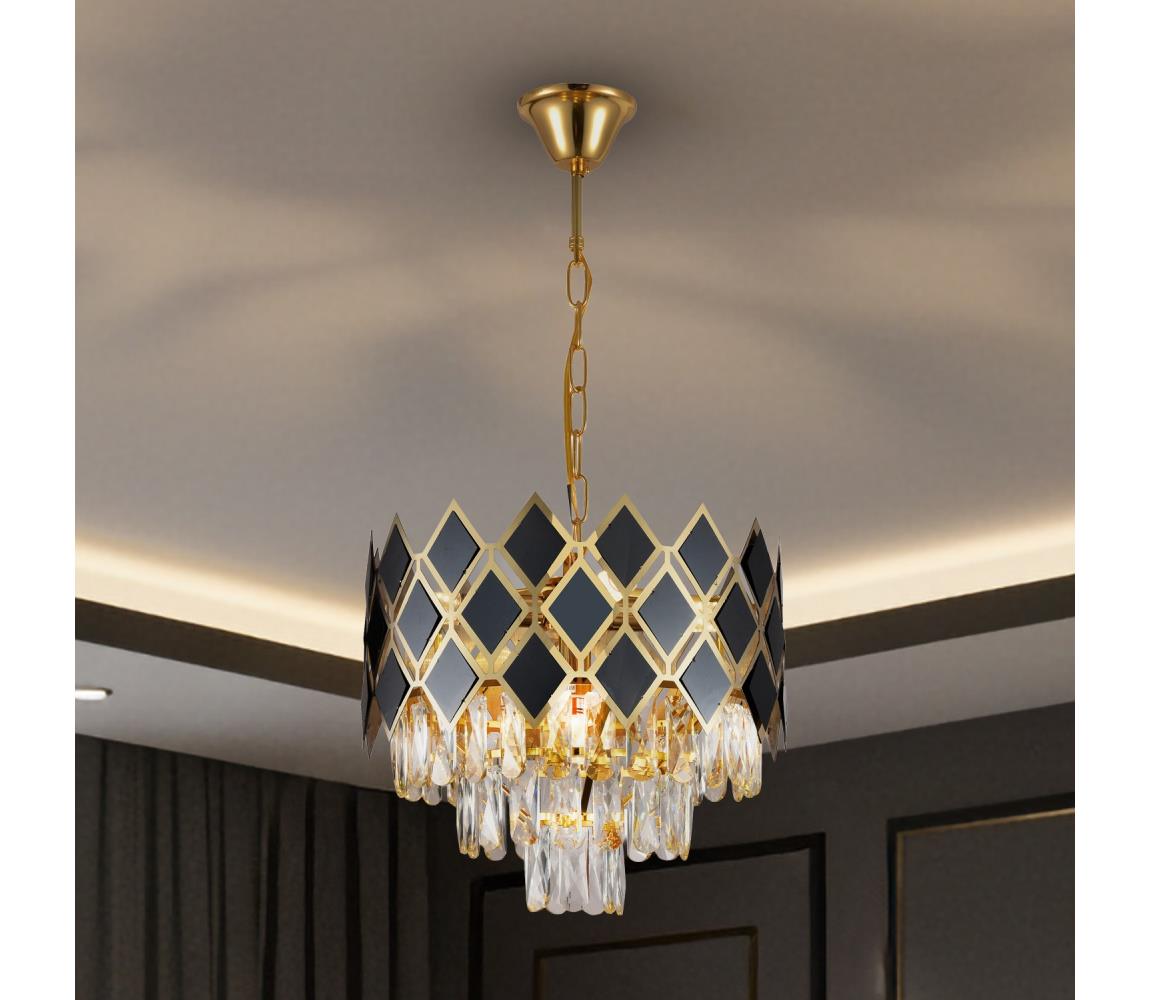 Brilagi - Lustr na řetězu CRISTAL 5xE14/40W/230V pr. 38 cm zlatá/černá BG72420