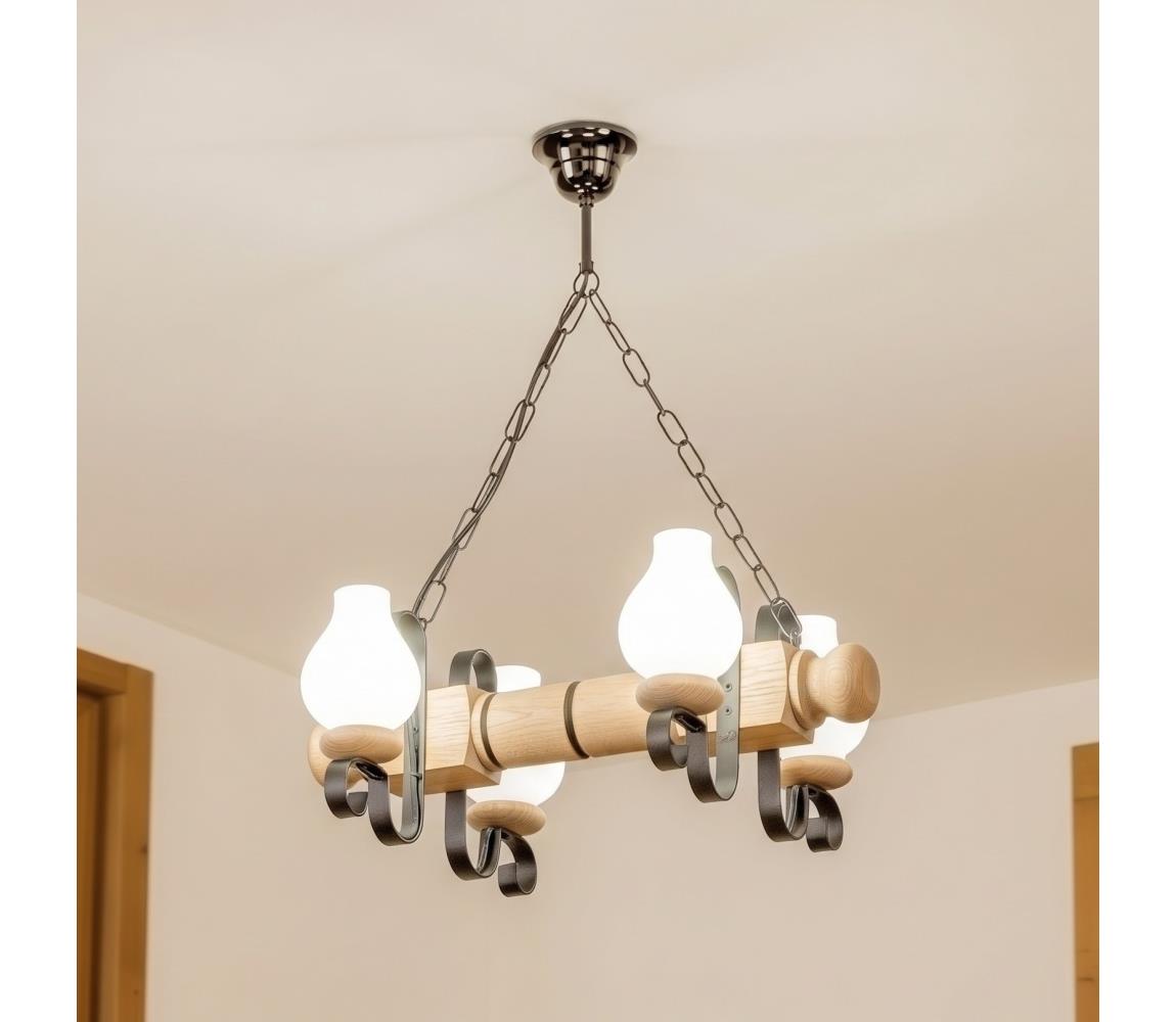Brilagi - Lustr na řetězu RUSTIC 4xE14/40W/230V dub EX-01090